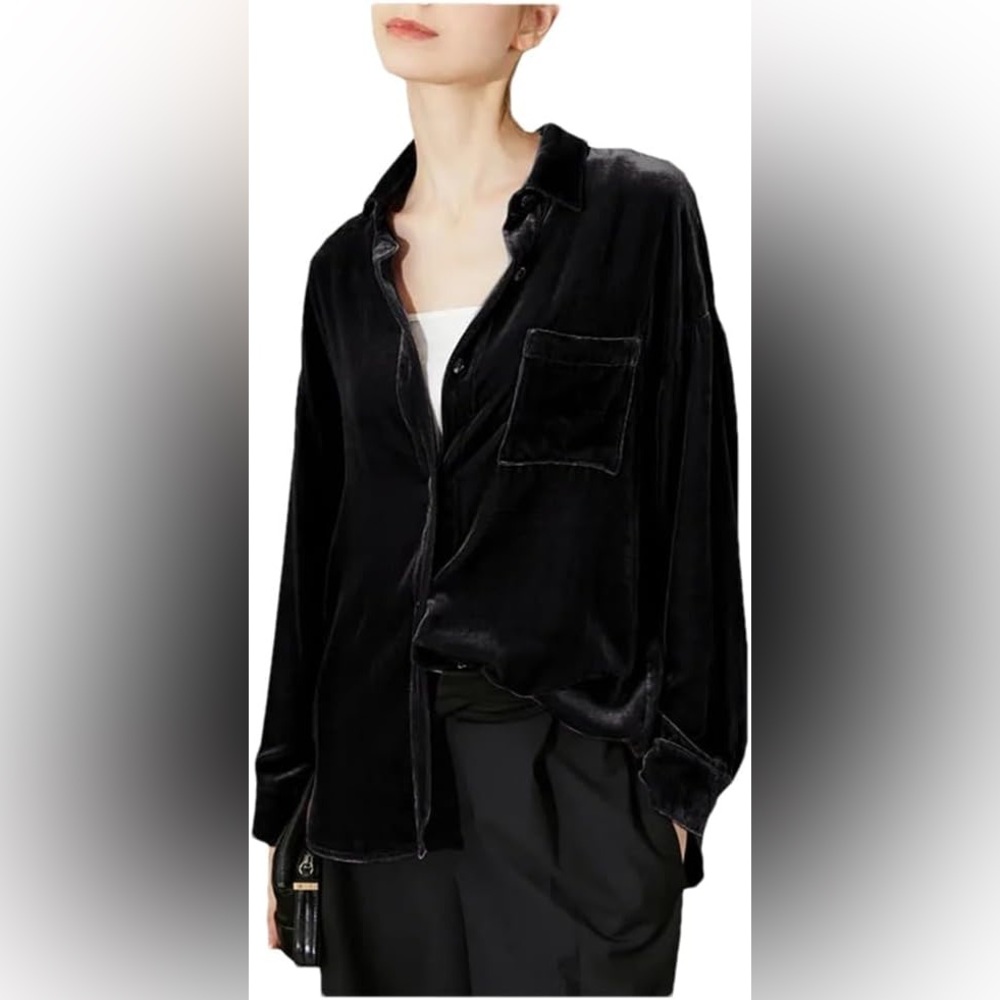 NWOT ZARA VELOUR BUTTON DOWN